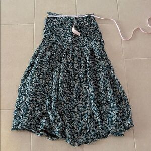 BNWT By Iris London Ivora Georgette Maxi Skirt Khaki Floral S dainty whimsical